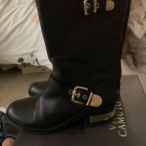 Vince Camuto Black and Gold moto boots size 8